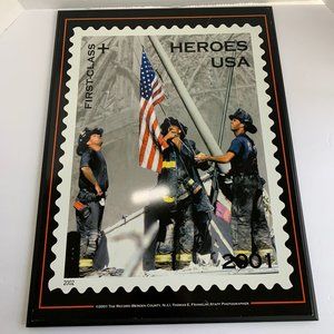 USPS Heros USA 2001 9-11 Stamp Wooden Plaque 13.5" X 17.5 EUC